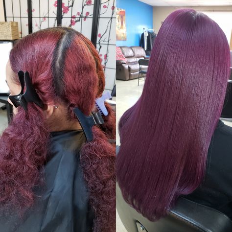 Plum Colored Hair On Black Women, Burgundy Purple Hair On Black Women, Plum Natural Hair Black Women, Plum Purple Hair Black Women, Burgundy Hair Color On Black Women, Burgundy Hair Natural Black Women, Burgundy And Purple Hair, Dyed Natural Hair Burgundy, Purple Natural Hair Black Women