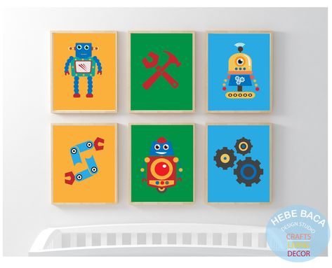 Wall Art- Robot Bedroom Wall decor - Robot Prints - Robot Nursery- Futuristic Wall Art by HebeBacaDesignStudio on Etsy Modern Minimalist Nursery, Robot Bedroom, Creative Nursery, Robot Nursery, Robot Print, Nursery Decor Prints, Minimalist Nursery, Modern Kids Bedroom, Youth Decor