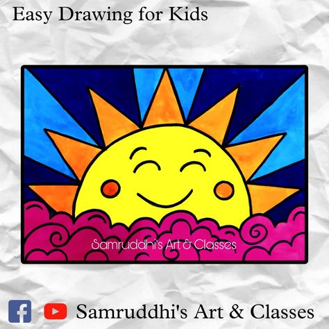 Drawing For 6 Yrs Old, Cute Sun Drawing, Fork Painting For Kids, Cartoon Drawing For Kids, Drawing Classes For Kids, Sun Drawing, Easy Flower Drawings, Painting Flowers Tutorial