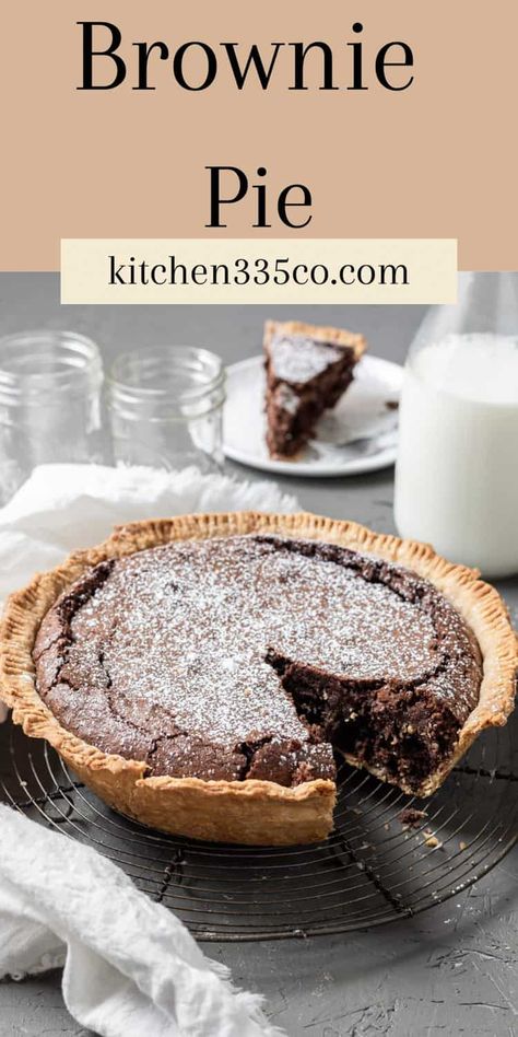 Brownie Pie has a flaky, buttery homemade pie crust filled with a gooey brownie batter. It is a versatile dessert that can be served warm or cold, and can be enjoyed on its own or paired with whipped cream, ice cream, or fresh berries. Pie Filling Ideas, Boba Cart, Chocolate Brownie Pie, Whipped Cream Ice Cream, Interesting Desserts, Brownie Pie Recipe, Chewy Brownies Recipe, Classic Brownies Recipe, Bean Pie