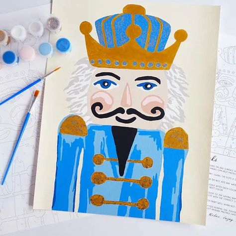 This classy and sassy Nutcracker paint by number set is sure to make a hit this holiday season! Fun for artists of all ages, this paint by number kit includes: - 11 x 14 Numbered Canvas - 12 Acrylic Paint Pots (Glitter Paint included for a finishing touch to this masterpiece) - 2 Premium Paintbrushes - Detailed Instructions The sleeve in the packages is the final print and instructions for this project. Perfect for this holiday season! Host a painting party or a kid's craft party! Suitable for a Nutcracker Painting, Beach Crafts Diy, Kids Party Crafts, Laura Park, Easter Canvas, Paint Blue, Christmas Tree Art, Painting Party, Glitter Paint