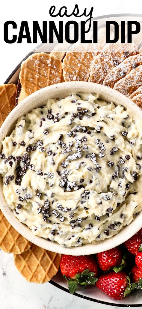 Easy Cannoli Dip + VIDEO (the CREAMEIST!) Easy Cannoli Dip, Cannoli Dip Recipe, Easy Cannoli, Dip Video, Cannoli Dip, Cannoli Filling, Cannoli Recipe, Carlsbad Cravings, Sweet Dips