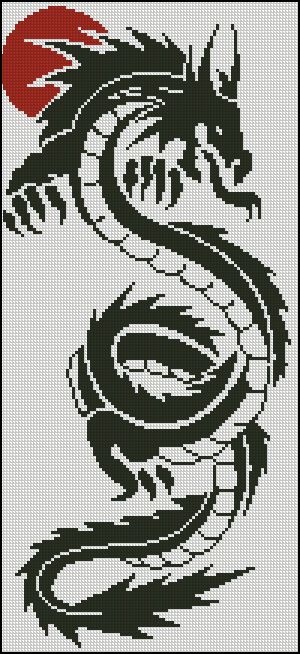 Dragon Tapestry Crochet, Dragon Filet Crochet, Anime Plastic Canvas Patterns, Embroidery Dragon Pattern, Dragon Knitting Pattern, Dragon Chart, Cross Stitch Dragon, Graphgan Crochet, Monochrome Embroidery