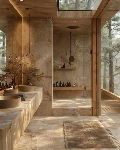 Bali Bathroom Ideas Interior Design, Italian Style Bathroom Ideas, Bathroom Ideas Japandi, Japandi Interior Design Bathroom, Bali Inspired Bathroom, Trending Bathroom Ideas, Stone Bathroom Ideas, Shower Small Bathroom, Closet In Bathroom