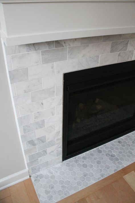 Carrara Marble Fireplace | construction2style Fireplace Tiles, Beautiful Master Bathrooms, Fireplace Redo, Diy Fireplace Makeover, Fireplace Pictures, Fireplace Tile Surround, Marble Fireplace Surround, Wooden Fireplace, Diy Concrete Countertops