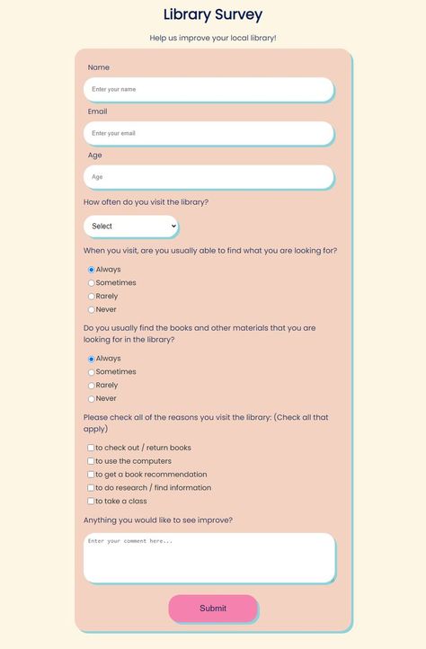 Form Css, Survey Design, Survey Form, Website Design Inspiration Layout, Web Design Tutorials, Local Library, Html5 Templates, Form Design, Html Css