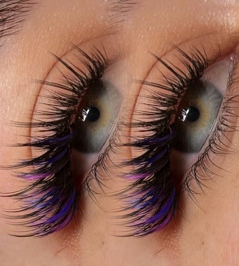 lash extensions in Edmonton with color Cool Lash Extensions, Eyelash Extensions Styles Color, Different Styles Of Lash Extensions, Lash Extensions With Green, Colour Lashes Extensions, Eyelash Extensions Styles With Color, Halloween Lash Extensions, Coloured Eyelashes, Coloured Eyelash Extensions