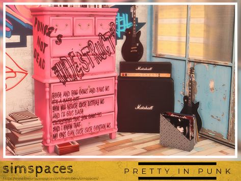 Ts4 Punk Cc, Alt Decor, Punk Decor, Sims 4 Cc Download, Sims 4 Bedroom, Mini Office, Bedroom Minimalist, Punk Pins, Sims 4 Cc Folder