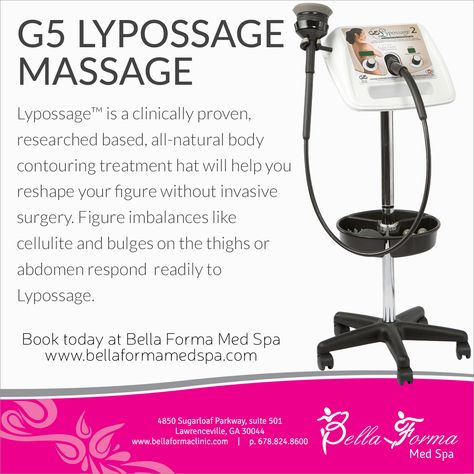 G5 Lypossage Massage in Atlanta GA at Bella Forma Med Spa. www.bellaformamedspa.com Brazilian Waxing, Atlanta Ga, Dermal Fillers, Med Spa, Reflexology, Body Contouring, Natural Body, Surgery, Massage