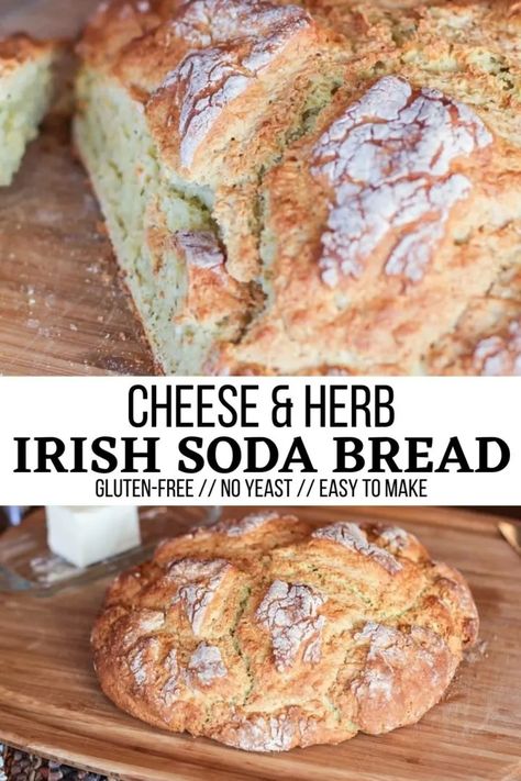 No Knead Cheese And Herb Bread, Gluten Free Irish Soda Bread Recipe, Gluten Free Soda Bread, Easy Irish Recipes, Gluten Free Irish Soda Bread, Irish Soda Bread Muffins, St Patricks Food, Irish Cooking, Cheese Bread Recipe