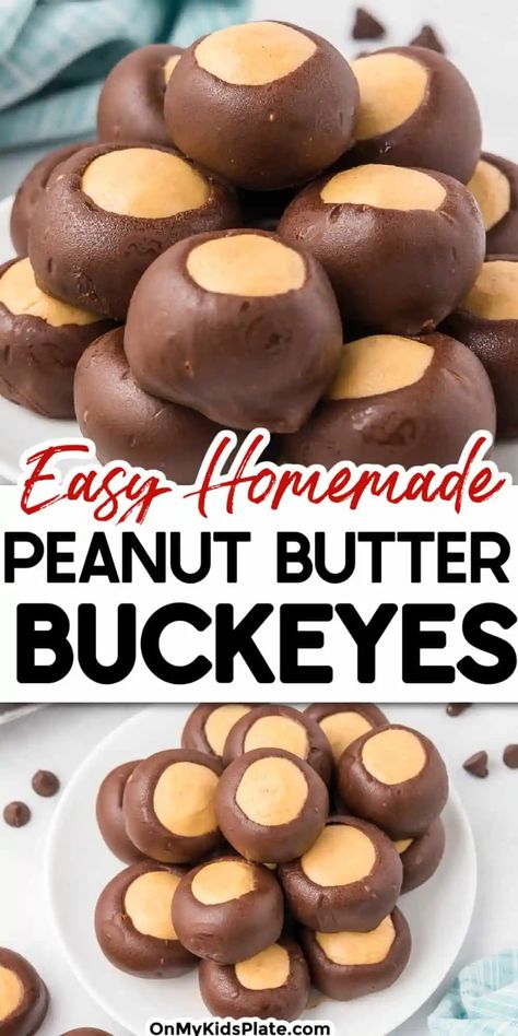 Buckeye Cookies Recipe, Peanut Butter Buckeyes, Buckeyes Recipe, I Lost 100 Pounds, Christmas Baking Recipes, Candy Recipes Homemade, Butter Fudge, Christmas Candy Recipes, Homemade Peanut Butter