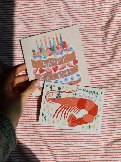 Bday Ideas Gifts, Card Design Birthday, Birthday Cake Card Ideas, Illustrated Birthday Cards, Birthday Card Procreate, Birthday Cake Card Diy, Gouache Birthday Card, Custom Birthday Card, Cute Greeting Card Ideas