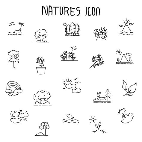 Easy Nature Doodles, Cute Nature Doodles, Nature Simple Drawing, Nature Doodles Simple, Nature Drawing Simple, Nature Doodle Art, In Class Doodles, Nature Drawings Simple Sketch, Tree Doodle Art