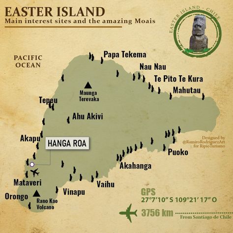 Easter Island Travel, Easter Island Moai, Fried Bread, Chile Travel, Homeschool History, Island Map, Easter Island, Water Bodies, Island Art