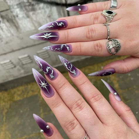 All posts • Instagram Aura Chrome Nails, Shadowheart Cosplay, Goth Nail Art, Dark Purple Nails, Purple Aura, Baby Pink Nails, Witchy Nails, Purple Nail Art, Maroon Nails