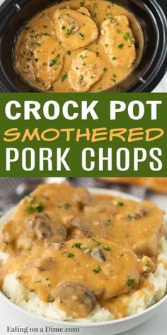 Try this easy crock pot smothered pork chops. This is one of my favorite pork crock pot recipes. These crock pot creamy pork chops are easy to make with simple ingredients. Everyone love these smothered pork chops recipe. #eatingonadime #crockpotrecipes #slowcookerrecipes #porkrecipes Pork Crock Pot Recipes, Crock Pot Smothered Pork Chops, Pork Crock Pot, Creamy Pork Chops, Pork Crock, Smothered Pork Chops Recipe, Pork Crockpot Recipes, Pork Chop Recipes Crockpot, Smothered Pork