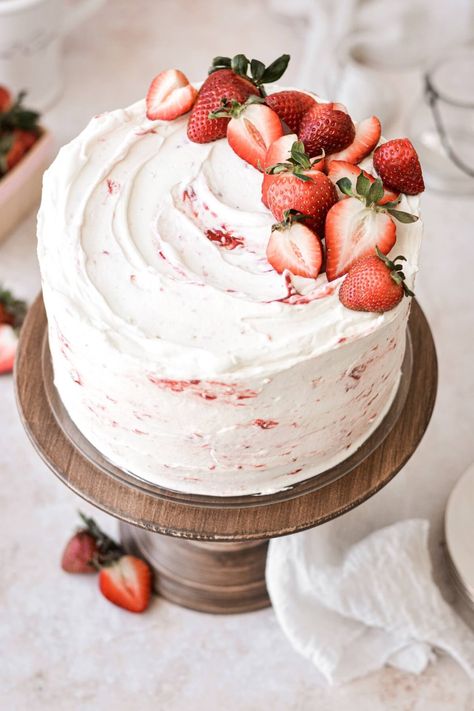 Strawberry Jelly Cake, Strawberry Shortcake Layer Cake, Cream Cheese Whipped Cream Frosting, Berry Cakes, Cream Cheese Whipped Cream, Fluffy Vanilla Cake, Gluten Free Strawberry Shortcake, Strawberry Birthday Cake, Shortcake Cake