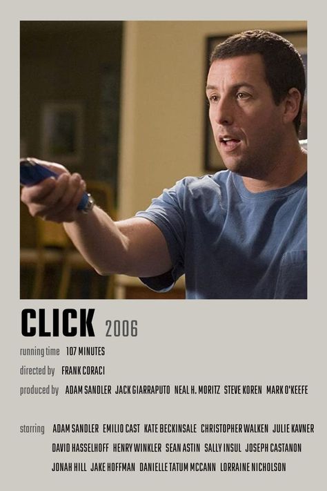 Click Movie Poster Click Movie, Adam Sandler Movies, Iconic Movie Posters, Christopher Walken, Adam Sandler, Movie List, Love Movie, Iconic Movies, Movie Characters