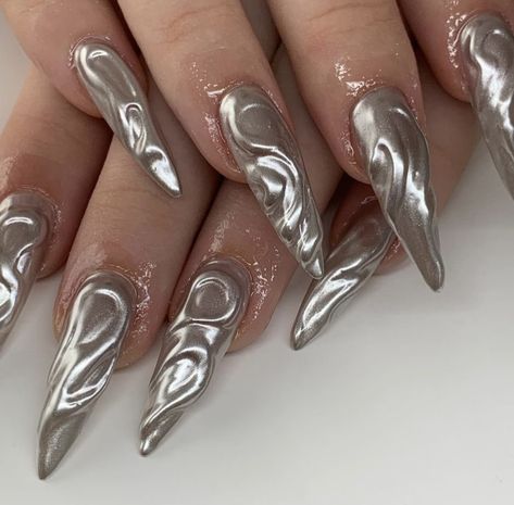 Siren Nails, Aqua Nails, Mermaid Aesthetic, Basic Nails, Mermaid Nails, Dark Nails, Silver Nails, Minimalist Nails, Manicure Y Pedicure