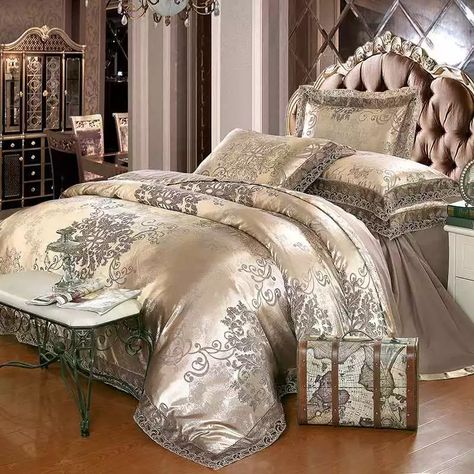 Luxury Jacquard Bedding Set Silk Cotton Duvet Cover Lace Satin Bed Sheet Set Hot | eBay Beach Bedding Sets, Bedroom Design Styles, Jacquard Bedding, Bed Quilt Cover, Satin Bedding, Cotton Bedsheets, Luxury Bedding Sets, Queen Bedding Sets, Bed Sets