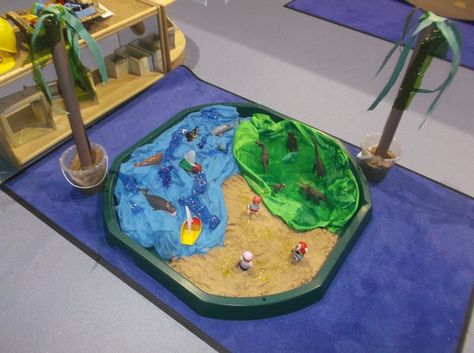 Desert island Desert Tuff Tray, Tuff Tray, Sensory Table, Desert Island, Ocean Theme, Play Ideas, Year 2, Ocean Themes, Table Ideas