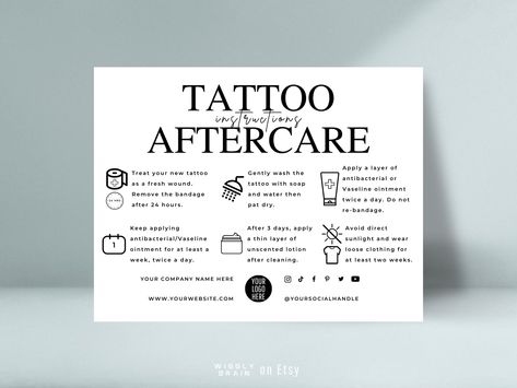 Aftercare instructions template for tattoo businesses, includes elegant care cards to brand your. #Tattoo_Aftercare_Instructions_Card #Tattoo_Aftercare_Card #Tattoo_Prices_Chart #Tattoo_Business_Cards_Ideas Tattoo Aftercare Instructions Card, Tattoo Aftercare Card, Tattoo Prices Chart, Tattoo Business Cards Ideas, Tattoo Gift Card, Tattoo Apprenticeship Portfolio, Tattoo Aftercare Instructions, Tattoo Business Cards, Tattoo Branding