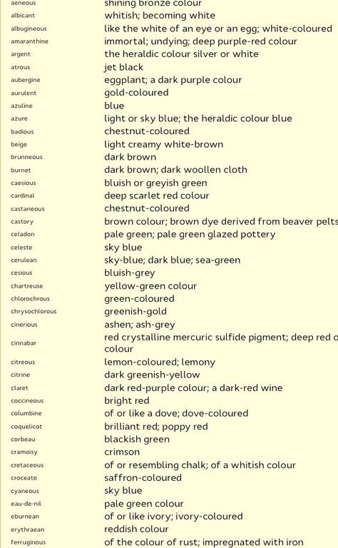 From The Phrontistery- a list of unusual words to describe that one color (part 1).  How many of these could yo use to describe the sky? Descriptive Words For Atmosphere, How To Describe Dresses, Words To Describe Sunsets, Words To Describe Weather, Words To Describe Places, Words Describing Beauty, Describing Weather Writing, One Word To Describe Yourself, How To Describe Dancing In Writing