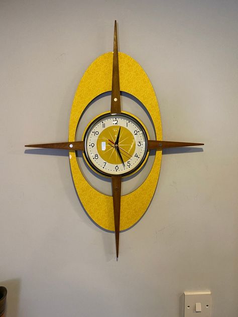 Starburst Clock, Mid Century Modern Wall Clock, Mid Century Clock, Cool Clocks, Hand Wax, Retro Clock, Time Clock, Handmade Lighting, Wall Clock Modern