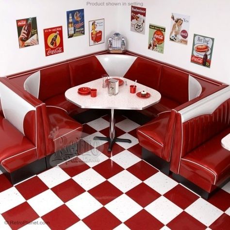 Your kitchen needs a retro diner booth! | Offbeat Home & Life Booth Seating Restaurant, Diner Booth, Diner Aesthetic, Corner Seating, Diner Decor, Cafe Seating, Vintage Diner, Retro Cafe, Booth Seating