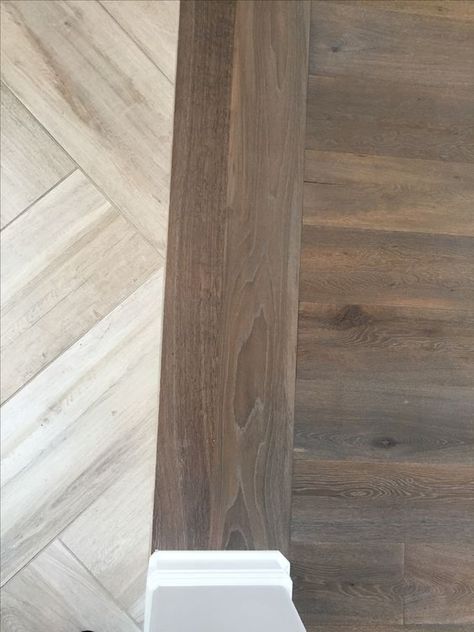 Help with transition between rooms using hardwood and laminate flooring - Home Improvement Stack Exchange Floor Transitions, Kitchen Tile Floor, Herringbone Tile Pattern, Floor Transition, Transition Flooring, Installing Laminate Flooring, Closet Addition, Herringbone Tile, Wood Look Tile