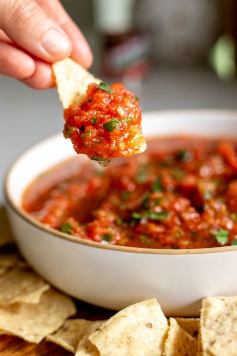 Easy Hot Salsa Recipe (The Best Fresh Homemade Spicy Salsa) - Grilled Cheese Social Sweet Hot Salsa Recipe, Hot Salsa Dip, Salsa Recipe Spicy, Hot Salsa Recipe, Homemade Spicy Salsa, Sweet Corn Salsa Recipe, Crockpot Enchilada Casserole, The Best Salsa Recipe, Mild Salsa Recipe