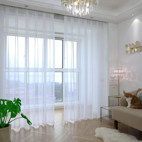 Sheer Ivory Curtains, Sheer White Curtains, Curtains Sheer, Ivory Curtains, Yard Kitchen, Fabric Curtains, Window Sheers, Curtain Headings, White Sheer Curtains