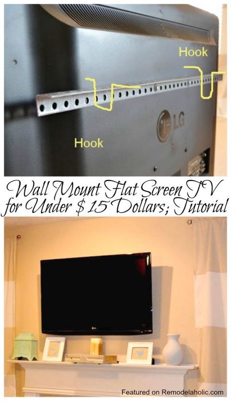 How to Wall Mount a flat screen TV for under $15 dollars! Tutorial featured on Remodelaholic Diy Tv Wall, Swivel Tv Stand, Lcd Television, Support Mural Tv, Big Screen Tv, Tv Wall Mount, Flat Screen Tv, Tv Bracket, Flat Panel Tv