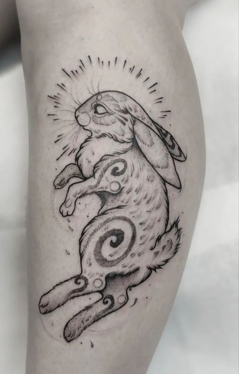 Edgy Bunny Tattoo, White Wolf Tattoo For Women, Gothic Rabbit Tattoo, Bunny Drawing Tattoo, Goth Rabbit Tattoo, Two Headed Rabbit Tattoo, Creepy Rabbit Tattoo, Running Rabbit Tattoo, Hare Tattoo Design