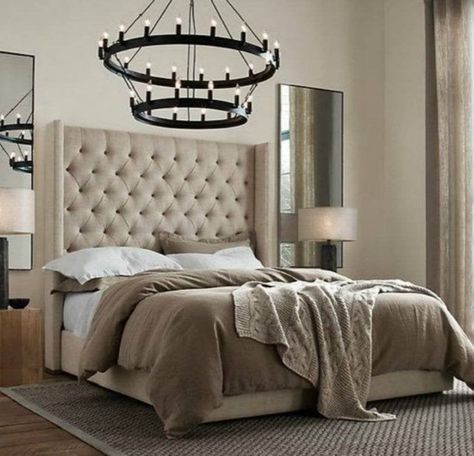 Tall Headboard WING BACK bed. Chesterfiled with luxurious | Etsy Wing Bed Headboard, Chesterfield Headboard, Wing Headboard, Luxury Bed Frames, Contemporary Bed Frame, Bedroom Revamp, Winged Bed, Bed Frame Sizes, Bed Pocket