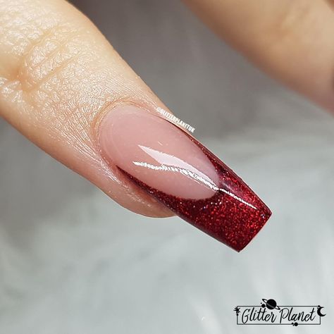 Loose Nail Glitter | Ruby Red Red Sparkle Nails, Red Ombre Nails, Red Nails Glitter, Valentine Nail Art, Modern Nails, Builder Gel, Metallic Nails, Nail Glitter, Sparkle Nails