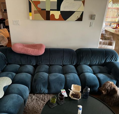 Blue velvet Bellivano sofa pic sent in from a client. Velvet Sofa Navy, Blue Sofa Aesthetic, Bubble Couch, Blue Sofa Living Room Ideas, Blue Couch Living Room Ideas, Blue Velvet Sofa Living Room, Modern Blue Sofa, Navy Couch, Teal Couch