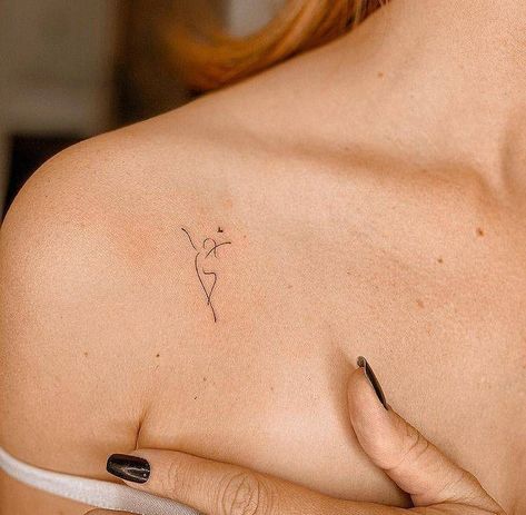 Small Shoulder Tattoo, Ballet Tattoos, Shoulder Tattoo Designs, Ballerina Tattoo, Dancer Tattoo, Dance Tattoo, Small Shoulder Tattoos, Anklet Tattoos, Petite Tattoos