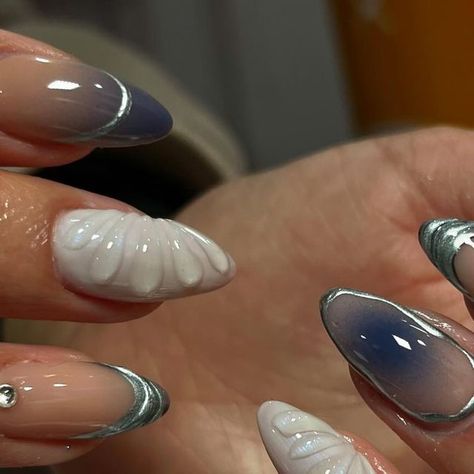 Lynlyn Nails LLC | Gainesville, FL | Licensed Nail Specialist on Instagram: "I call this designs ✨celestial oasis✨  ✨This is builder gel on her natural nails ✨basic art and gems 💓Book me through the link in my bio 💖Accept new clients 🤩  #gainesvillenailtech #UFnails #nailart #gainesvillefl #nailsofinstagram #gelXnails #nailstagram #buildergel  #airbrushnails" Cute Builder Gel Nails, Nail Inspo Builder Gel, Builders Gel Nail Designs, Builder Gel Nail Art Designs, Nails With Builder Gel Design, Simple Builder Gel Nail Designs, Organic Nail Design, Builder Gel Natural Nails, Builder Nail Designs