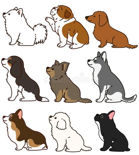 Set of outlined cute and simple dogs sitting in side view vector illustration Dog Side Profile, Cartoon Dog Drawing, Dogs Sitting, Dog Drawing Simple, Side View Drawing, Cute Dog Drawing, Puppy Sketch, Dog Outline, Drawing Dog