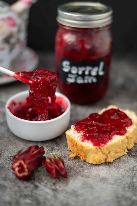 Sugar Free Hibiscus Jam - Divalicious Recipes Hibiscus Jam, Hibiscus Recipes, Hibiscus Recipe, Canning Jam Recipes, Hibiscus Jam Recipe, Roselle Hibiscus Recipes, Dried Hibiscus Flower Recipes, Hibiscus Recipes Food, Roselle Recipes