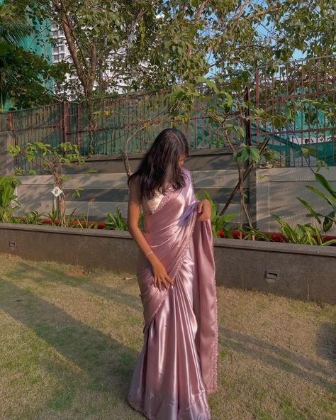 #simple saree #colourful saree #satin saree look #modern saree look #simple saree #saree aesthetic #saree look Sarees For Farewell Party In College, Sarees For Teens, College Farewell Saree Ideas, Saree Look Modern, Satin Saree Look, Saree For Girls Farewell, Modern Saree Look, Farewell Sarees For Teens, Farewell Sarees Colleges