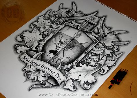 Custom Coat Of Arms Tattoo Design ... Arms Tattoo Design, Coat Of Arms Tattoo, Family Crest Tattoo, Body Armor Tattoo, Crest Tattoo, Shield Tattoo, Armor Tattoo, Family Coat Of Arms, Trendy Tattoo