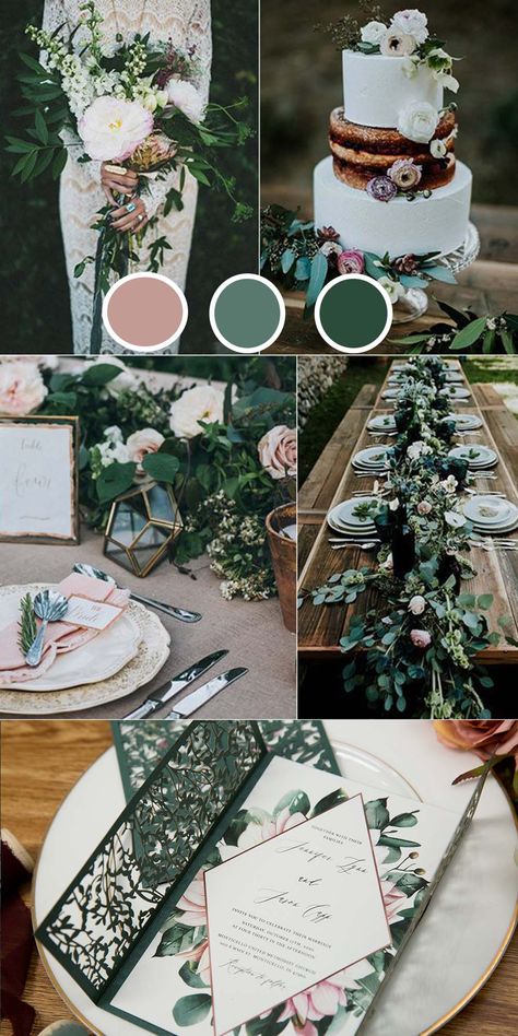 Forest Green Aesthetic Wedding, Fairy Garden Wedding Colors, Forest Green Wedding Pallet, Hunter Green Wedding Palette, Wedding Color Palette Forest Green, Forest Wedding Palette, Wedding Color Palette Emerald Green, Hunter Green Wedding Color Palette, Fantasy Wedding Colors