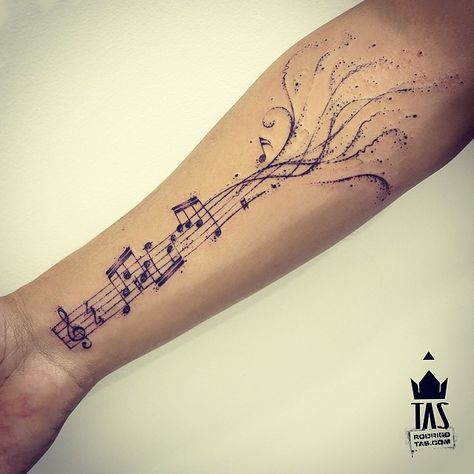 1,281 Likes, 133 Comments - Rodrigo Tas (@rodrigotas) on Instagram: “Riff...” Arm Tattoos Music, Sheet Music Tattoo, Music Tattoo Sleeves, Music Notes Tattoo, Tattoo Music, Music Note Tattoo, Guitar Tattoo, Music Tattoo Designs, Note Tattoo