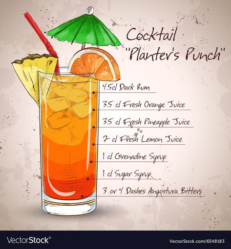 Unique Alcoholic Drinks, Planters Punch, Cocktails Vector, Punch Cocktails, Cocktail Drinks Alcoholic, Classic Cocktail Recipes, Orange Drinks, Mixed Drinks Alcohol, Yummy Alcoholic Drinks