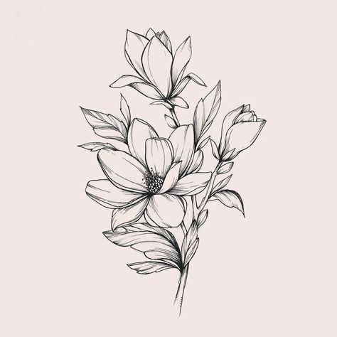 Magnolia Drawing Simple, Magnolia Tattoo Simple, Small Magnolia Tattoo, Magnolia Drawing, Magnolia Flower Tattoo, Word Tattoo Ideas, Abstract Tattoo Ideas, Magnolia Tattoo, Word Tattoo