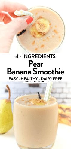 Pear Smoothie Coconut Milk Smoothie Recipes, Pear Smoothie Recipes, Oat Milk Smoothie, Almond Milk Smoothie Recipes, Smoothie Recipies, Milk Banana, Coconut Milk Smoothie, Vanilla Smoothie, Smoothies With Almond Milk