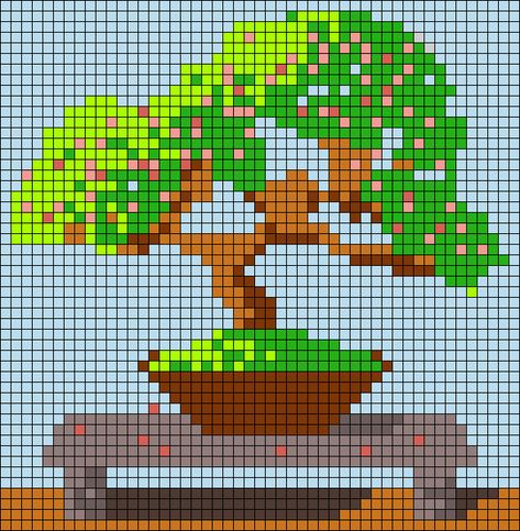 Alpha pattern #119157 | BraceletBook Bonsai Tree Cross Stitch Patterns, Graph Paper Drawings, Cross Stitch Landscape, Flower Table, Pixel Crochet, Pixel Art Grid, Graph Paper Art, Graph Design, Cross Stitch Tree