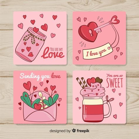 Hand drawn valentine card collection | Free Vector #Freepik #freevector #flower #floral #heart #card Valentine Drawing, Valentines Day Cards Diy, Valentine's Day Illustration, Cute Valentines Card, Valentines Day Drawing, Valentines Letter, Valentines Illustration, Valentine Postcards, Valentines Art